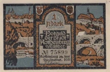 1 MARK 1921 City of ROTHENBURG OB DER TAUBER Bavaria GERMANY Notgeld #PG153.U