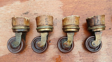 4 x Antique Brass Table Feet With Castors, From Large Oak Windout Table