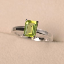 2CT Peridot Gemstone 925 Silver Plated Solitaire Ring Duty Free