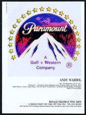 1986 Andy Warhol Paramount Pictures logo art NYC gallery vintage print ad