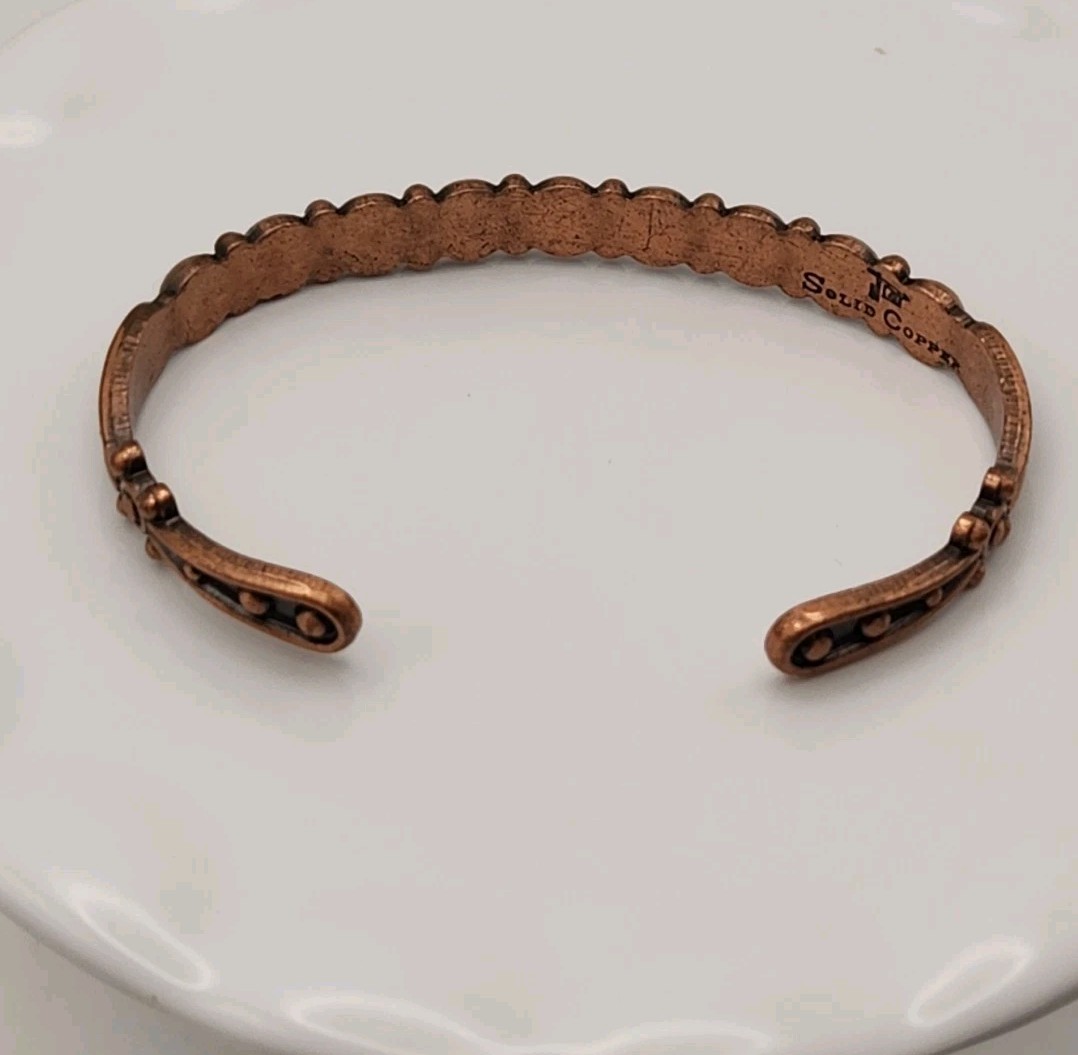 Vintage Signed Solid Copper Adj Cuff Bracelet Bea… - image 10