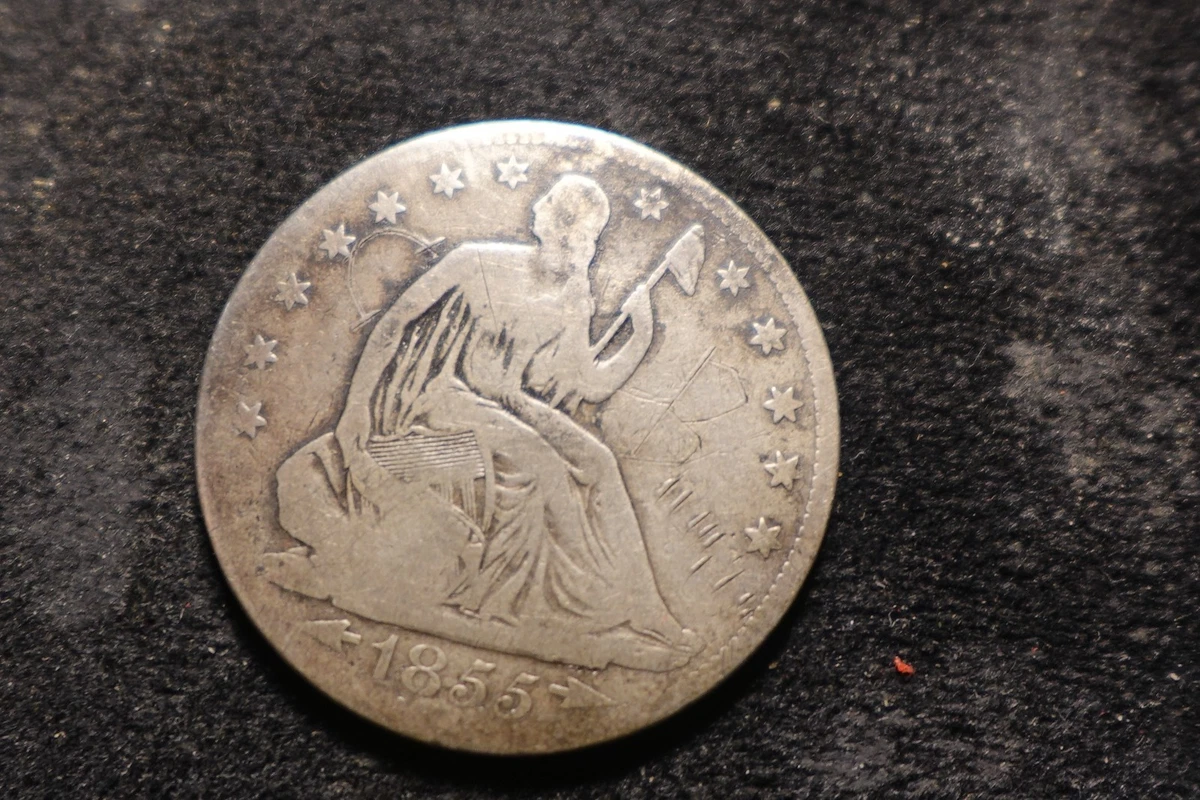 1855 Year Silver Seated Liberty US Half Dollars (1839-1891) for