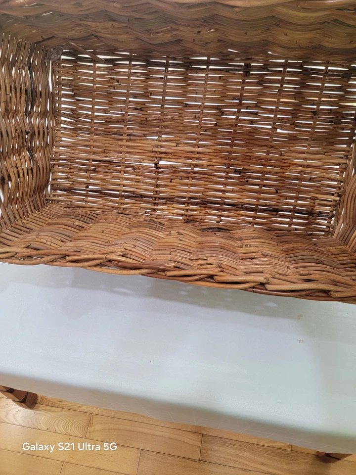 Large Basket Wood Handles Woven Rattan Wicker 15”x11”x8”  - Image 4 of 4