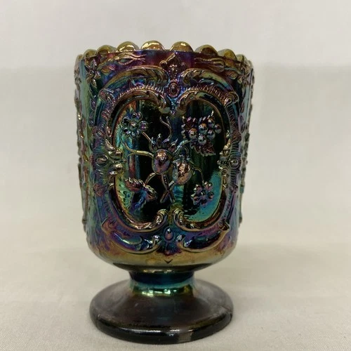 FENTON Carnival Glass Wild Strawberry Amethyst Footed Toothpick Holder