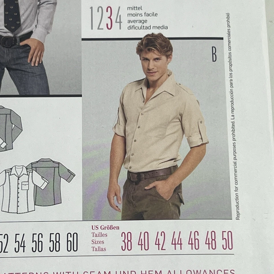 BURDA Style Sewing Pattern 7359 Y2K Men's Shirt Size 38 - 50 Uncut Great Cond - Image 3 of 4