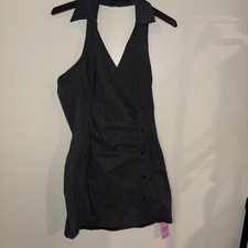 Pretty Little Thing Button Down Collar Detail Bodycon Dress Black Size US 12 NEW