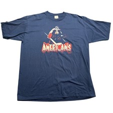 Vintage Jerzees Great Falls MT Tri-City Americans Hockey T-Shirt Goalie Navy XL