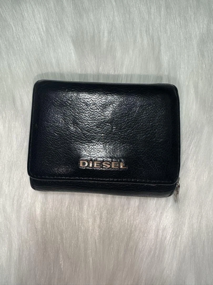 Diesel Men High quality Black Leather Trifold Wallet DIESEL Logo
