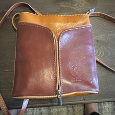 Vera Pelle Leather Shoulder Bag Made in Italy, Red Brown