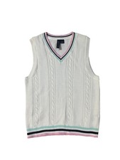 Janie and Jack Boys White Sweater Vest Blue Pink Mint Stripe Size 5