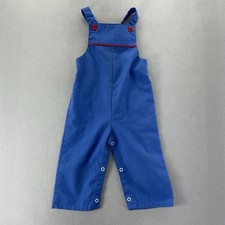 Baby Boys Vintage Overall Blue 1 Pc Red Buttons Snap Bottom Closure Sz 18 Mon