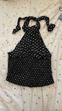 Polka Dot Halter Neck Tie Top Size 12 Black White