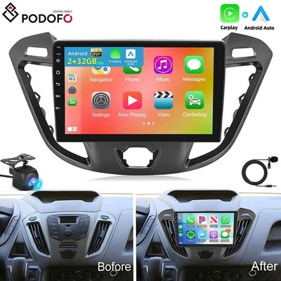 PODOFO 9" Car Stereo Sat Nav For Ford Transit Custom 2013-18 Android 15 GPS Radio + Cam