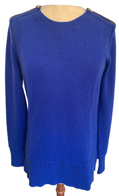SAKS FIFTH AVE Royal Blue Sweater 100% Cashmere Knit Long Sleeve Zip Shoulders L