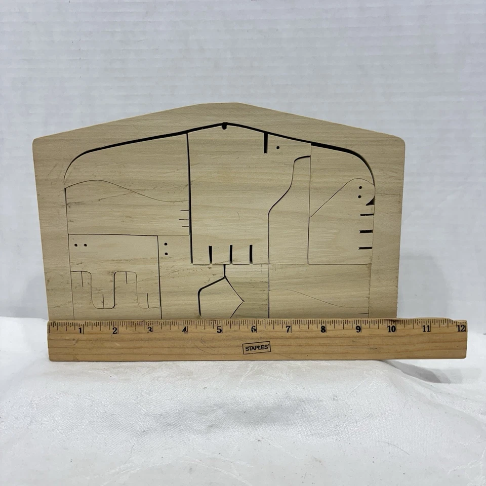 Conjunto de quebra-cabeças vintage artesanal de madeira animais estáveis figuras de Natal - Imagem 4 de 4