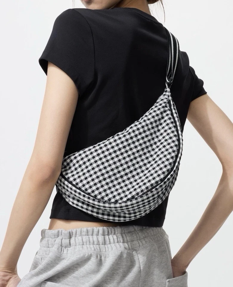 Viral Uniqlo Round Mini Shoulder Bag Gingham Check Pattern Black And White - Image 4 of 4
