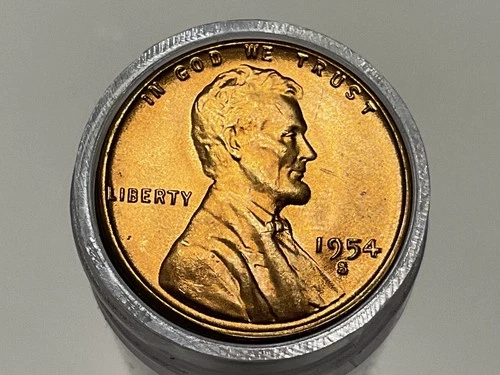 1954 S LINCOLN WHEAT CENT PENNY ROLL UNCIRCULATED 50 COINS 2 WITH NICE TONING