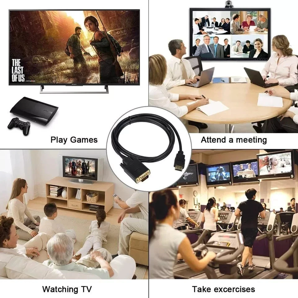 1.8m HDMI to VGA Cable Monitor Lead PC XBOX Laptop Converter Adapter 2M UK - Image 4 of 4