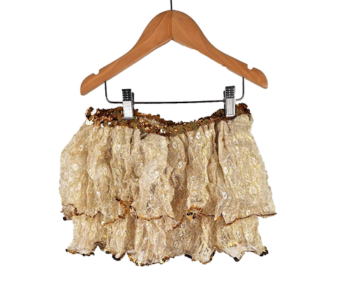 Girls Sequin Tulle Skirt Laced Gold Sparkle 2 Layers Dance Costume and headpiece - Picture 3 of 12
