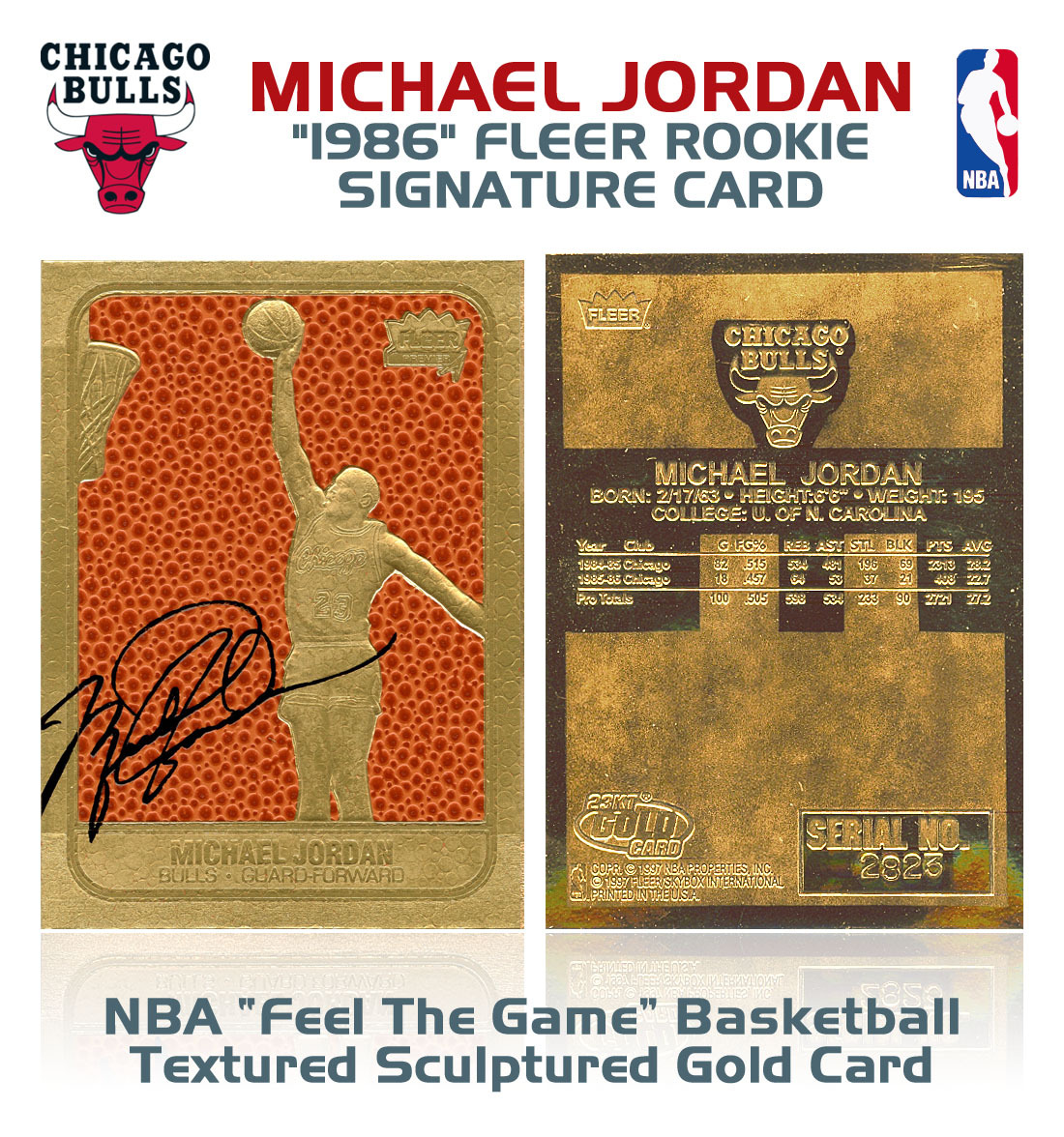 1996 MICHAEL JORDAN Fleer '86 ROOKIE Design NBA Feel The Game 23K