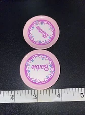 Barbie Doll Accessories Logo Pink Purple Flower Food Dinner Plates Set of 2