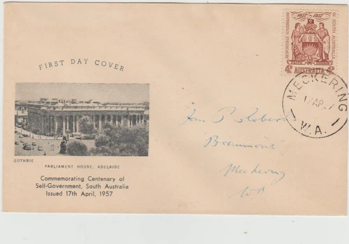 Australia 1957 FDC  South Australia Centenary issue on a Guthrie cachet cover