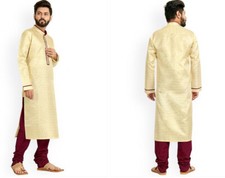 Indian Pakistani Traditional Mens's Kurta Pajama sz S or M Off white - Maroon