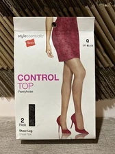 2 Pair Hanes Style Essentials Control Top Sheer Leg Pantyhose Q Off Black D2