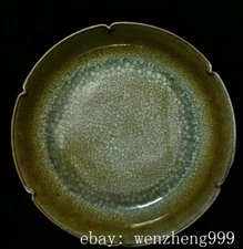 8"old Chinese Ancient Ru kiln porcelain Plate tray disc compote Statue