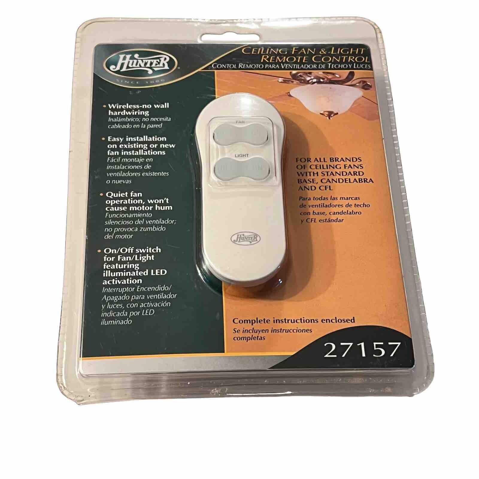 Hunter Wireless Universal Ceiling Fan Light Switch Remote Control 27157