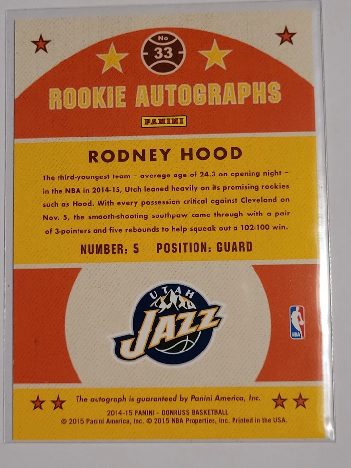 2014-15 Donruss Autographs #33 Rodney Hood, Utah Jazz RC /199 - Image 2 of 2