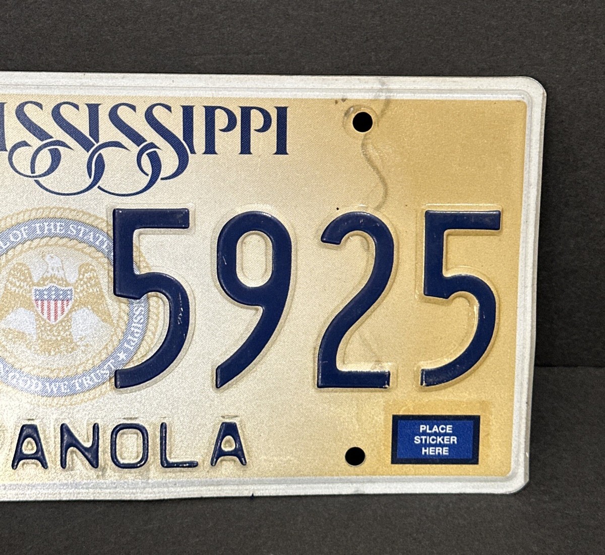 Mississippi License Plate with Sticker — PAB 5925 — Mississippi