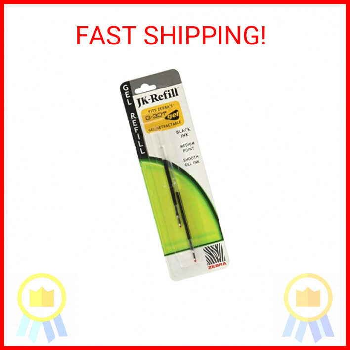 Zebra JK Refills for G301Gel Rollerball Pens, Medium Point, 2/Pack, Black Ink, P