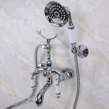 Chrome Wall Mounted Bathroom Bath Shower Faucet Mixer Tap With Hand Shower