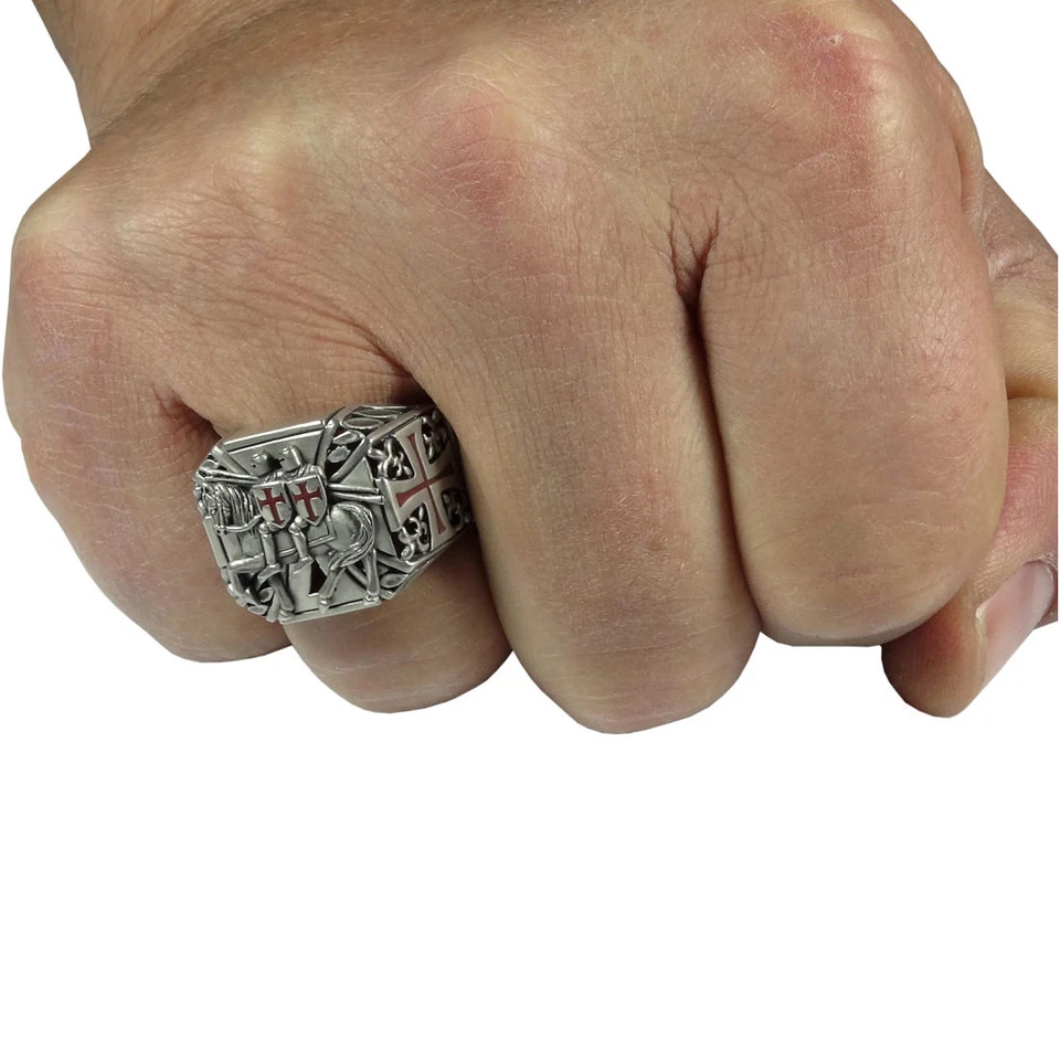 Anillo de caballeros templarios masónicos de plata de ley 925 para hombre hecho a mano Foto 4 de 4