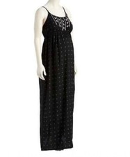Old Navy Maternity Dress Maxi Black Sleevless Embroidered 