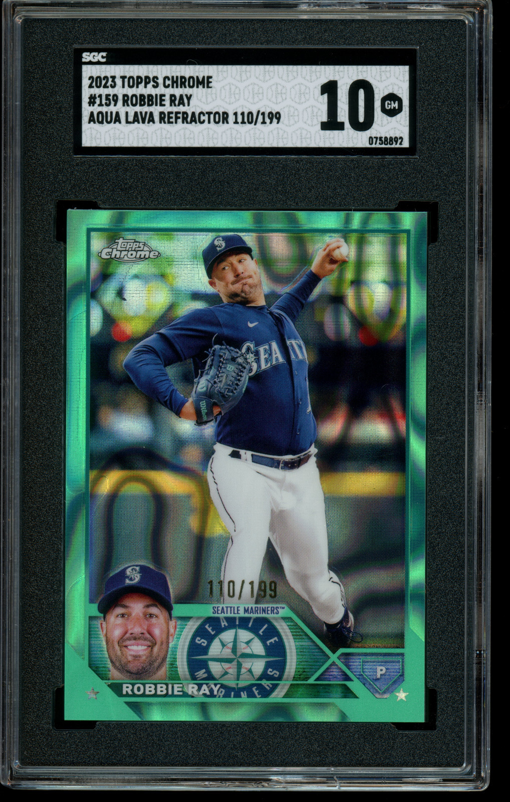 2023 Topps Chrome Aqua Lava Refractor Robbie Ray #159 Mariners /199, SGC 10 GM