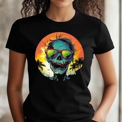 Frauen T-Shirt Zombie mit Sonnenbrille Motiv Baumwolle Größe S bis 3XL