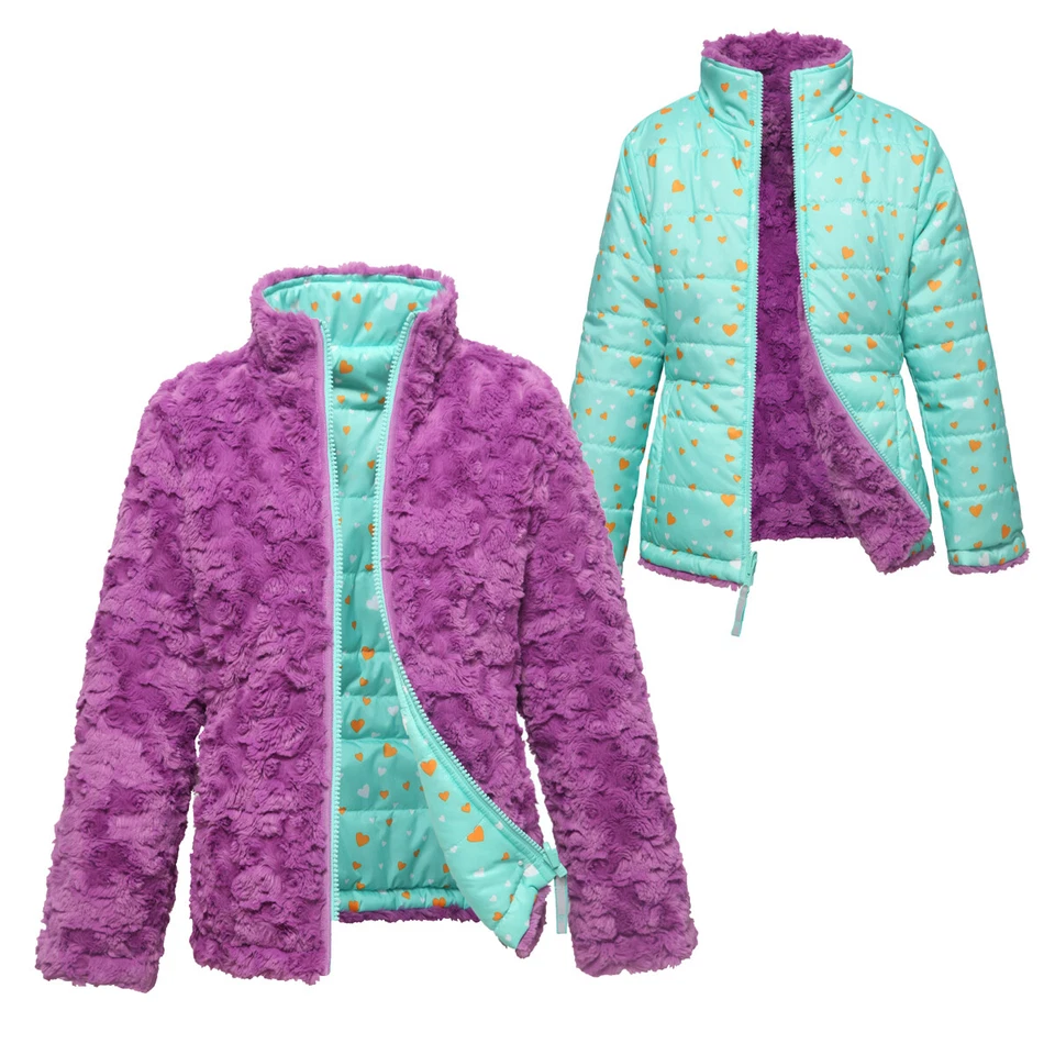 Rokka&Rolla Girls' Reversible Sherpa Fleece Puffer Jacket Teddy Sherpa Coat - Image 4 of 4