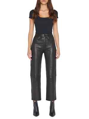 NEW FRAME Le Jane Cropped Leather Pants in Black- Size US 29