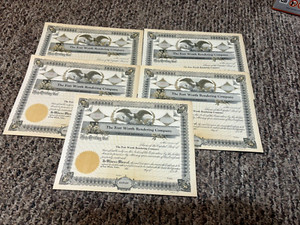 5 Old Fort Worth Texas Rendering  Stock Certificates Fort Worth Tx Eagle Vig.