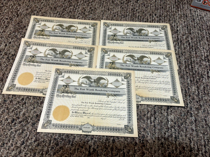 5 Old Fort Worth Texas Rendering  Stock Certificates Fort Worth Tx Eagle Vig.