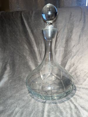 Vintage Block Large Lead Crystal Mouth Blown Hand Cut Decanter Stopper Clear