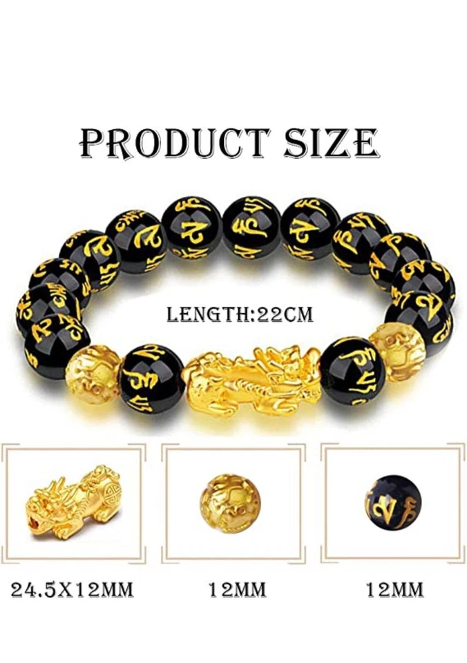 Feng Shui Lucky Obsidian Wealth Bracelet Sangin Pi Xiu Pi Yao Black Bead - Image 3 of 4