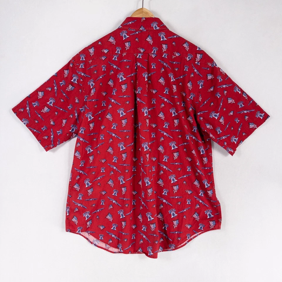 Roundtree & Yorke Shirt Mens Medium Red Button Down USA American Flag Patriotic - Image 3 of 4
