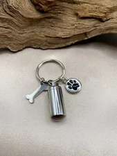 Pet Memorial Keychain for Ashes Dog Bone Paw Print Urn Key Ring Keepsake