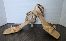 Donald Pliner Raili Camel Croc Leather Kitten Heel Dress Sandals 7.5M Beige Tan
