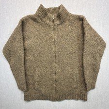 Vintage LL Bean Mens Brown 100 Shetland Wool Full Zip Cardigan Sweater XL Tall