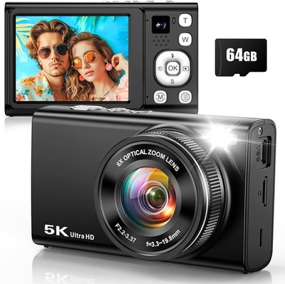 5K Digital Camera for Photography - 80MP WiFi Vlogging Camera for 5K 80MP Black