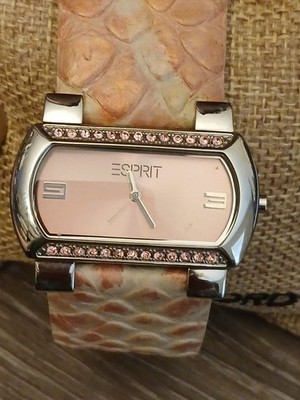 Esprit Pink Watch Bold Vintage Rhinestone New Battery Leather Band